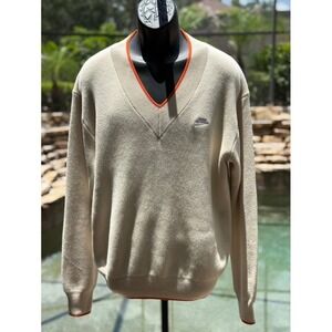 Nike‎ Mens Club V-Neck Sweater Light Khaki Orange Trim Loose Fit M NEW